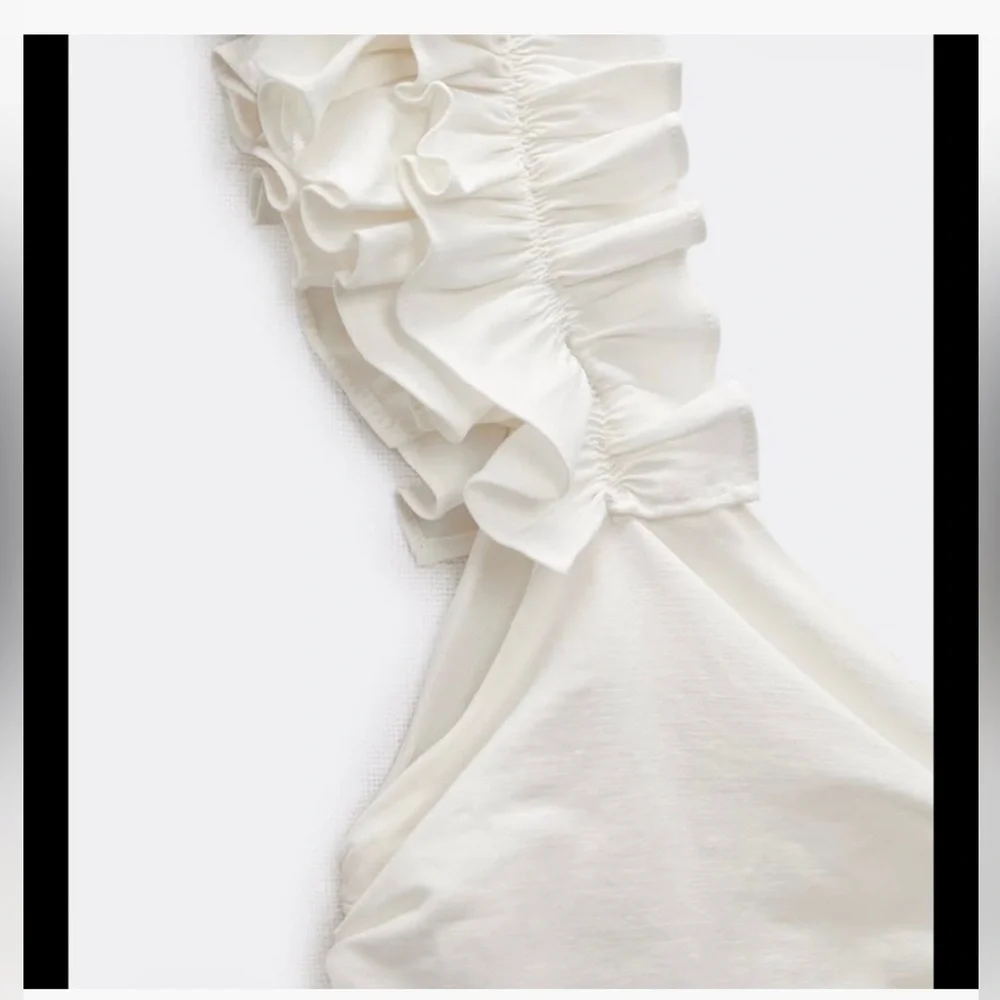 Zara Cream Ruched Mini Dress with Ruffle Straps - Picture 9 of 16